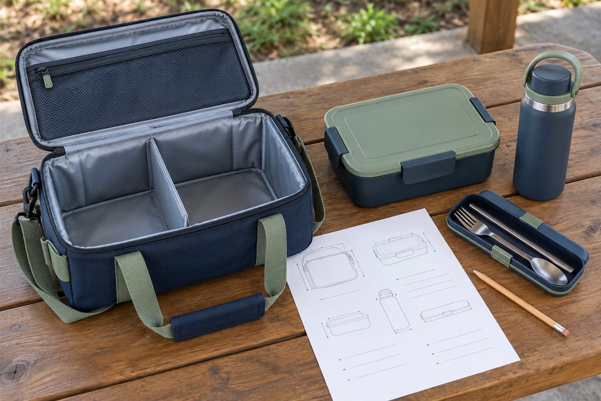 Packout Dimension Review illustrating map every interface before sampling for 4-in-1 lunch box set component fit