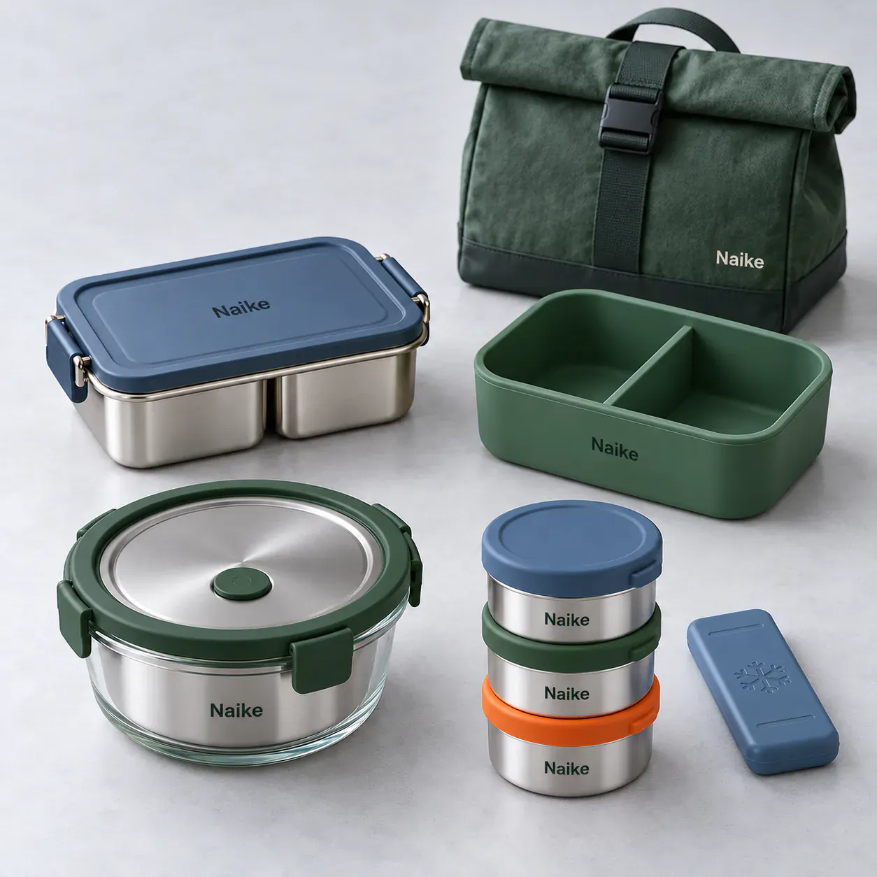 Custom lunch box set with lunch box, insulated bag, bottle and portable cutlery