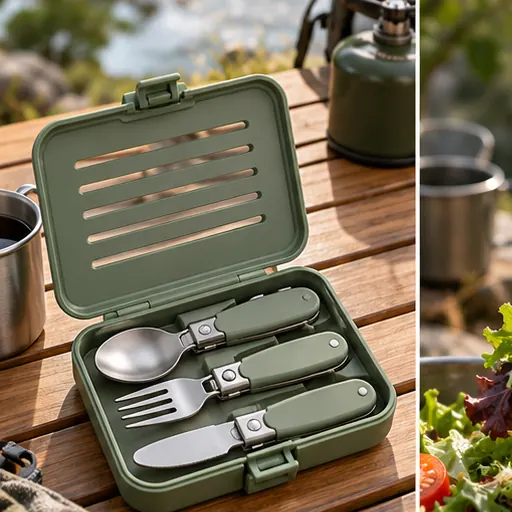 Custom Ergonomic Silicone-Grip Folding Cutlery Set for Active Travel product view