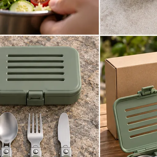 Custom Ergonomic Silicone-Grip Folding Cutlery Set for Active Travel Portable storage product detail
