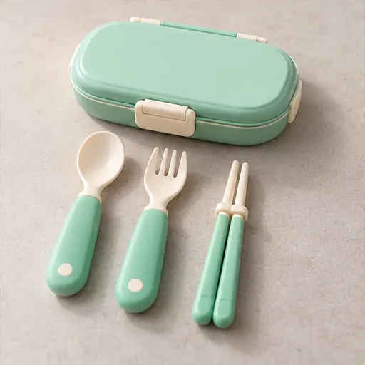 Custom Safe Rounded Kids Portable Cutlery Set for School Lunches Portable storage product detail