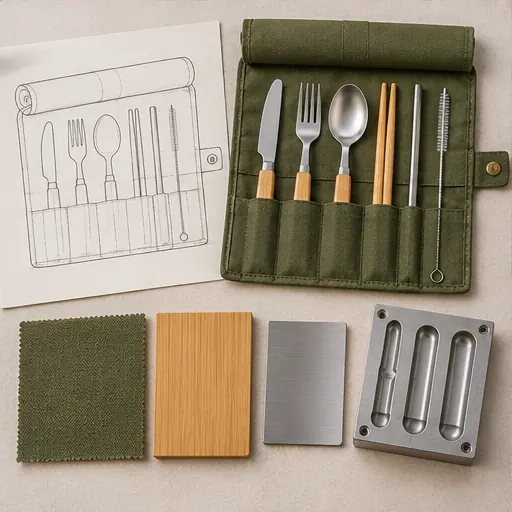 OEM Natural Bamboo Handle Portable Flatware Set for Park Picnics A Coordinated Set For Outdoor Dining product detail