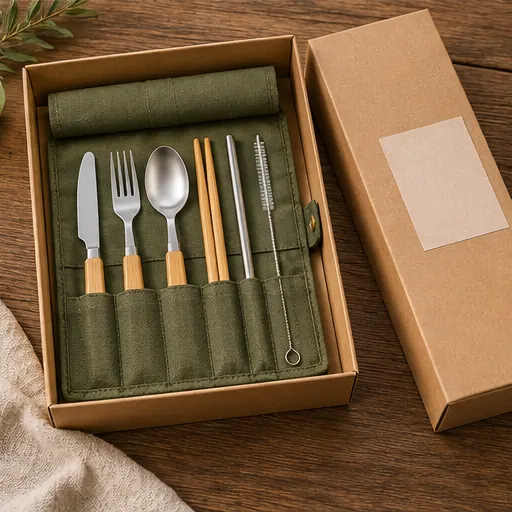 OEM Natural Bamboo Handle Portable Flatware Set for Park Picnics construction and performance-test reference