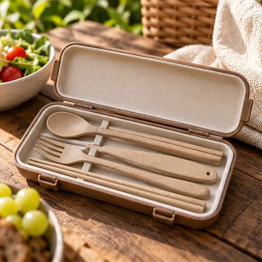 Private Label Sustainable Wood-Fiber Snap-Case Flatware Set for Picnics product view