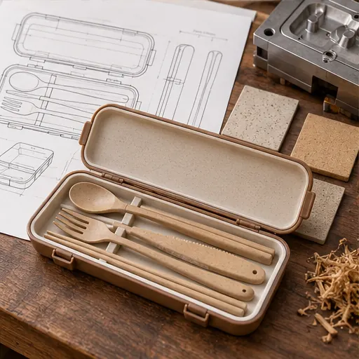 Private Label Sustainable Wood-Fiber Snap-Case Flatware Set for Picnics A Coordinated Set For Outdoor Dining product detail