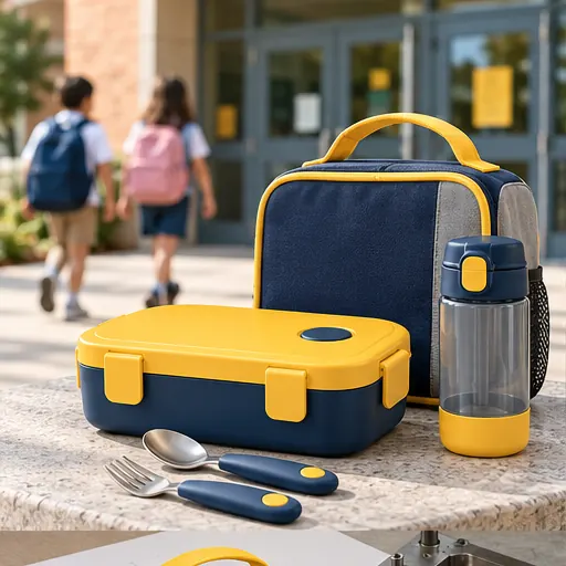 Custom Modern Compact School-Bus Lunch Box Set for Daily Classroom Travel product view