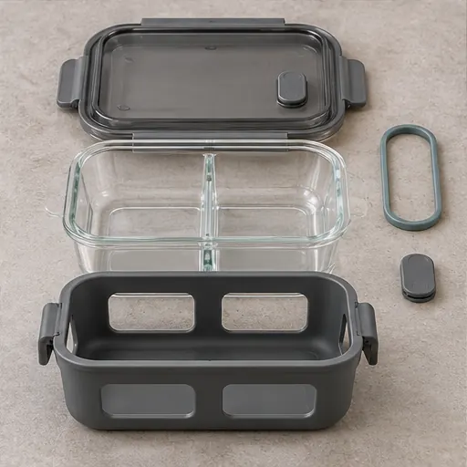 Private Label Refined Glass-Frame Divided Lunch Box for Office Dining Seal integrity product detail
