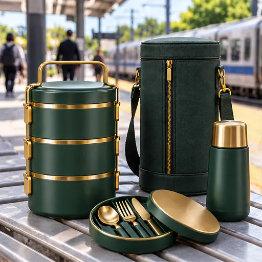 OEM Purpose-Built Cylinder Tiffin Lunch Box Set for Transit And Office Use product view