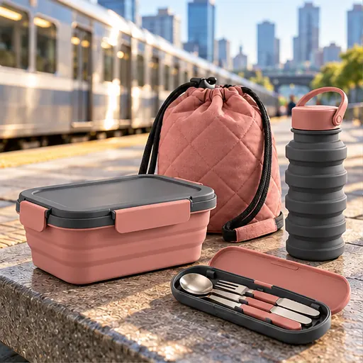 Made-to-Order Space-Saving Collapsible Soft-Pouch Lunch Box Set for Space-Saving Commutes product view