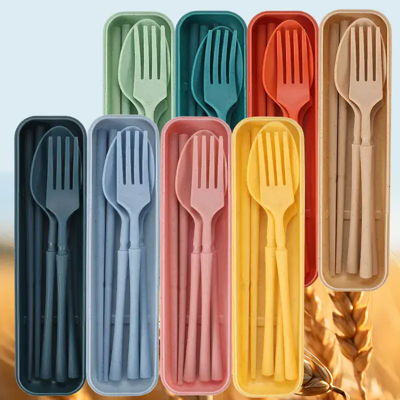 Wheat Straw Composite Vertical Grain Portable Cutlery Set product view