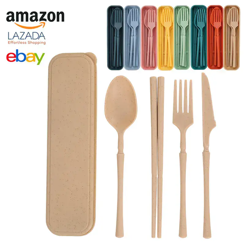 Wheat Straw Composite Vertical Grain Portable Cutlery Set Wheat Straw Composite Vertical Grain Portable Cutlery Set Built Around Its Use Case product detail