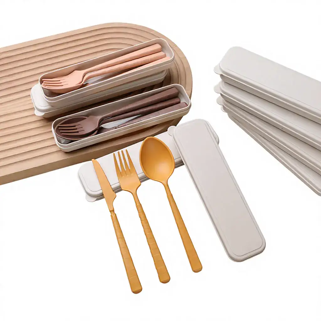 Wheat Straw Composite Portable Cutlery Set — School Programs product view
