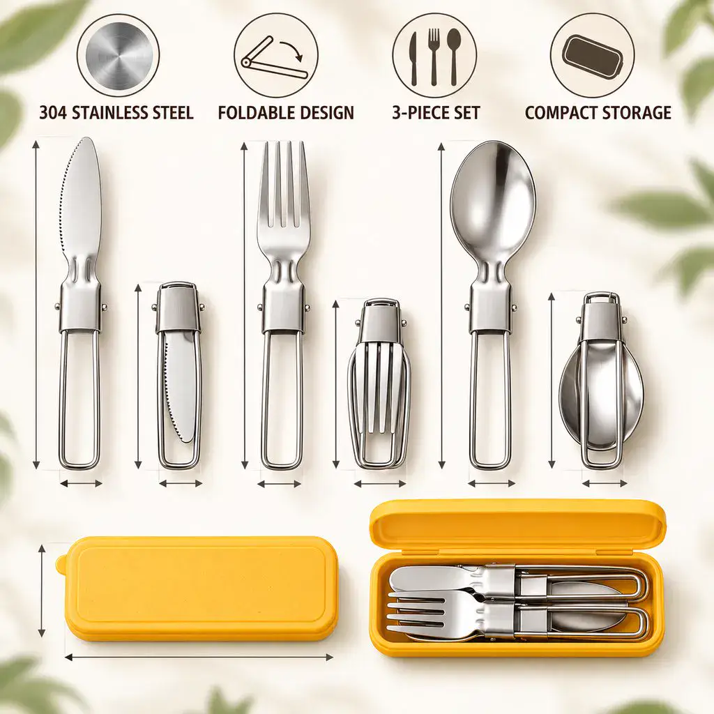 304 Stainless Steel Folding Portable Cutlery Set Set-piece count product detail