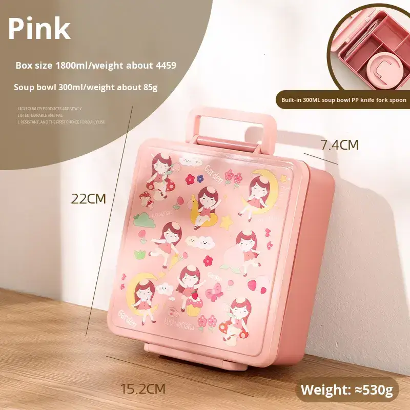 Cartoon Portable Lunch Box Capacity and compartment check product detail