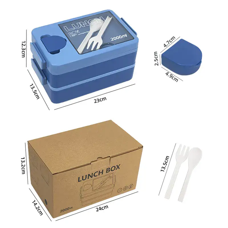 2000ML Double-Tier Lunch Box Capacity and compartment check product detail