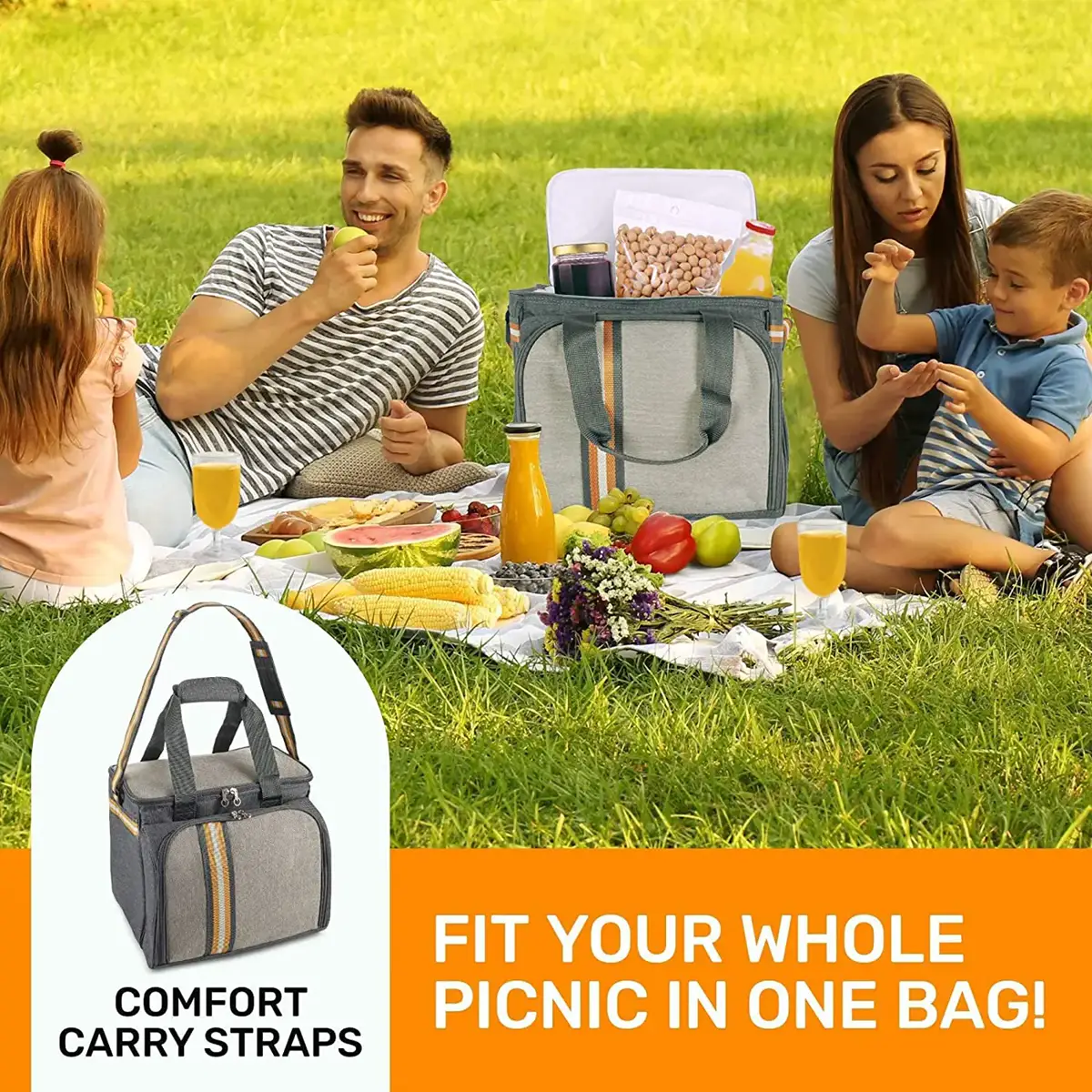 Portable Picnic Or Lunch Bag — Picnic Programs Dimensions and fit product detail