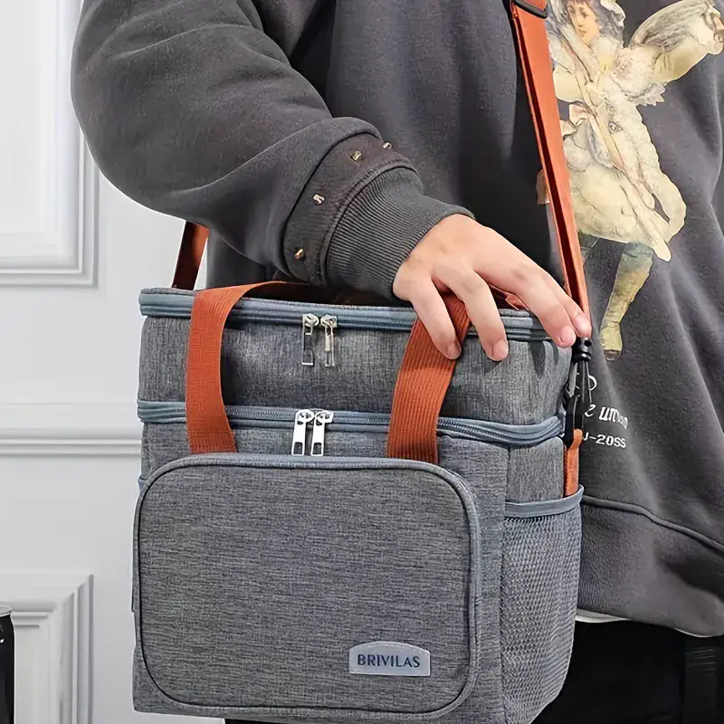 Insulated Portable Double-Tier Picnic Or Lunch Bag A Modular Format That Packs Together product detail