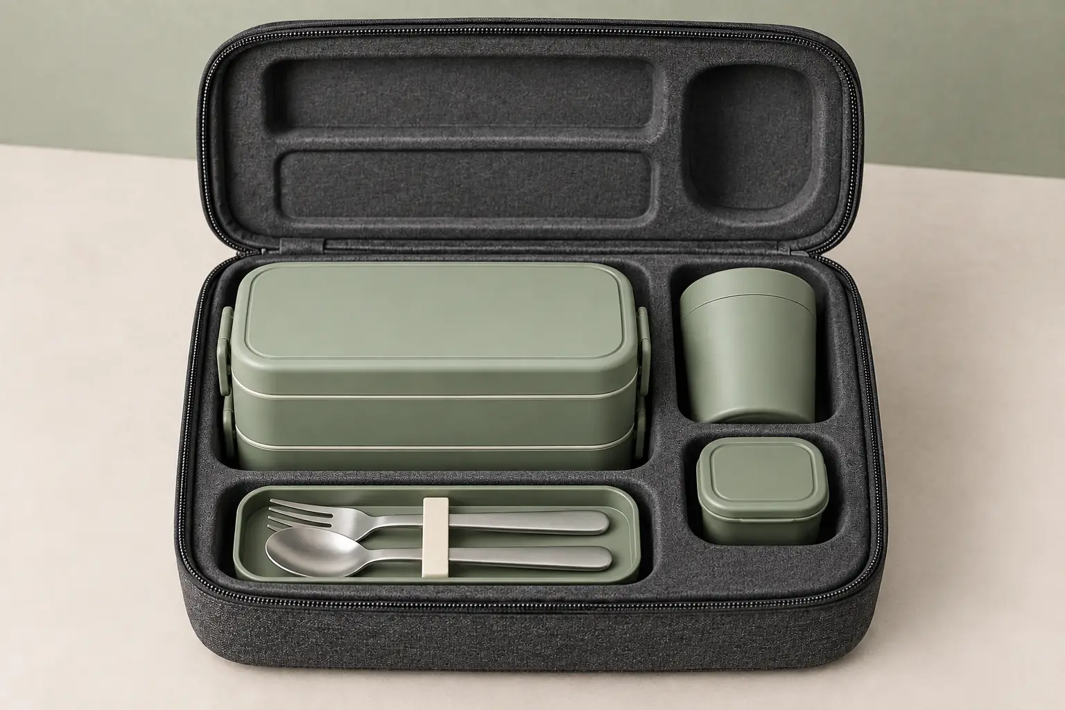Open carry case showing fitted compartments and storage space