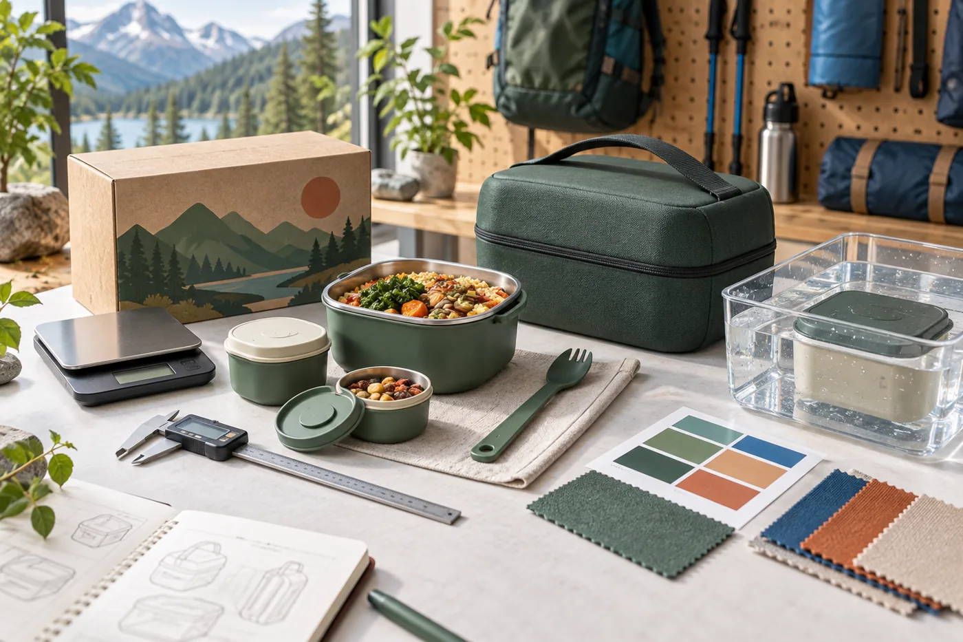 Portable meal set prototype validation with scale, caliper and packaging review