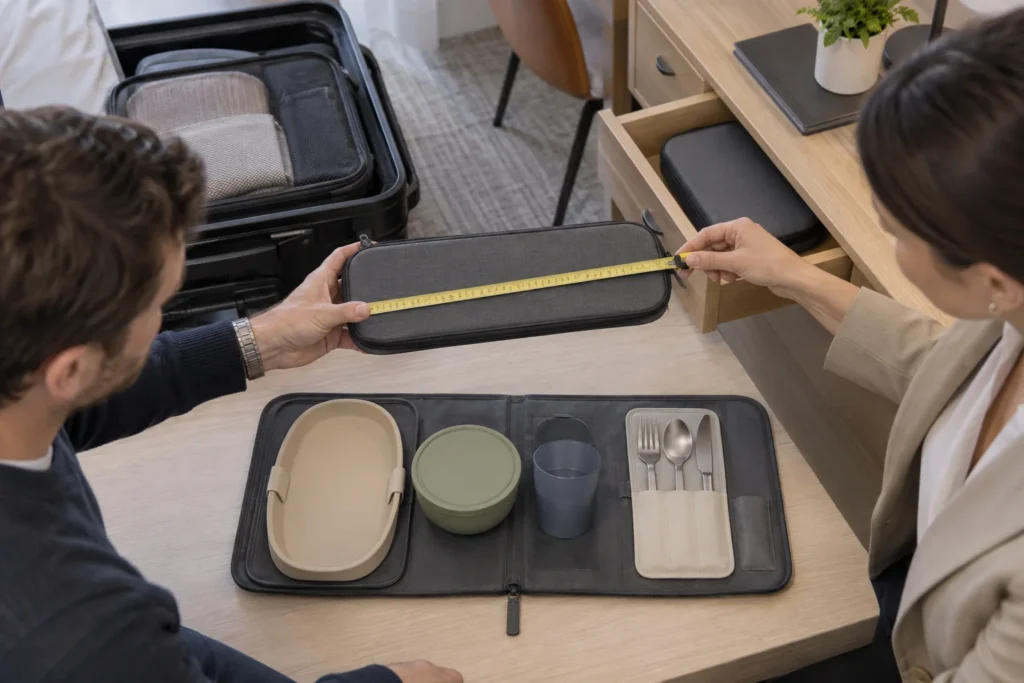 Staff checking closed dining folio against luggage and apartment storage