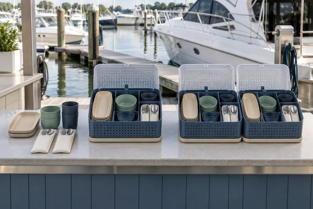 Two four and eight passenger marina dining configurations