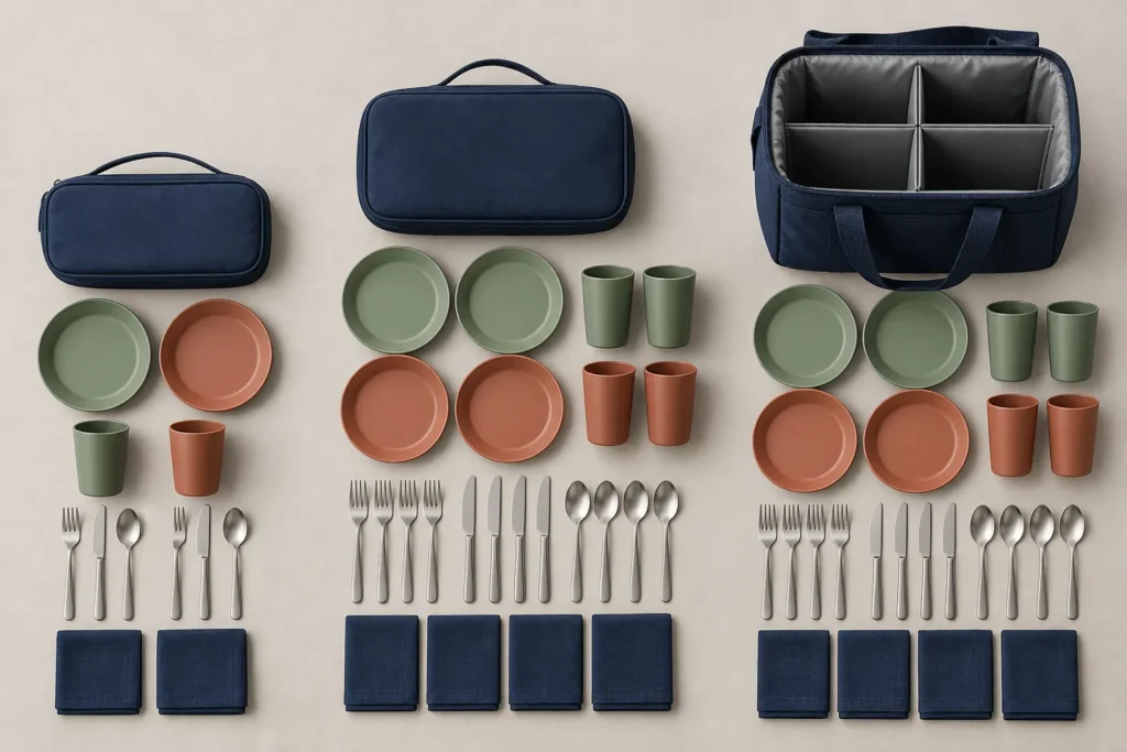 Two person four person and tote based resort picnic kit configurations