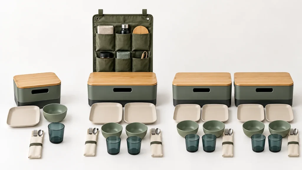 One-person two-person and four-person travel dining configurations