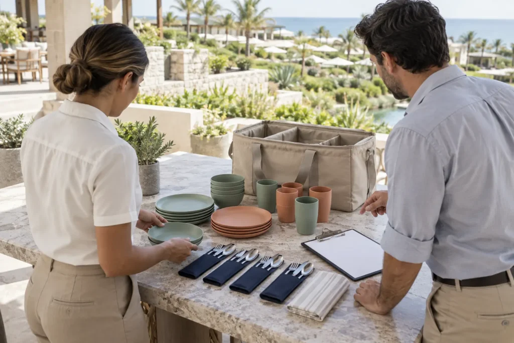 Hotel team planning a resort picnic kit lending program