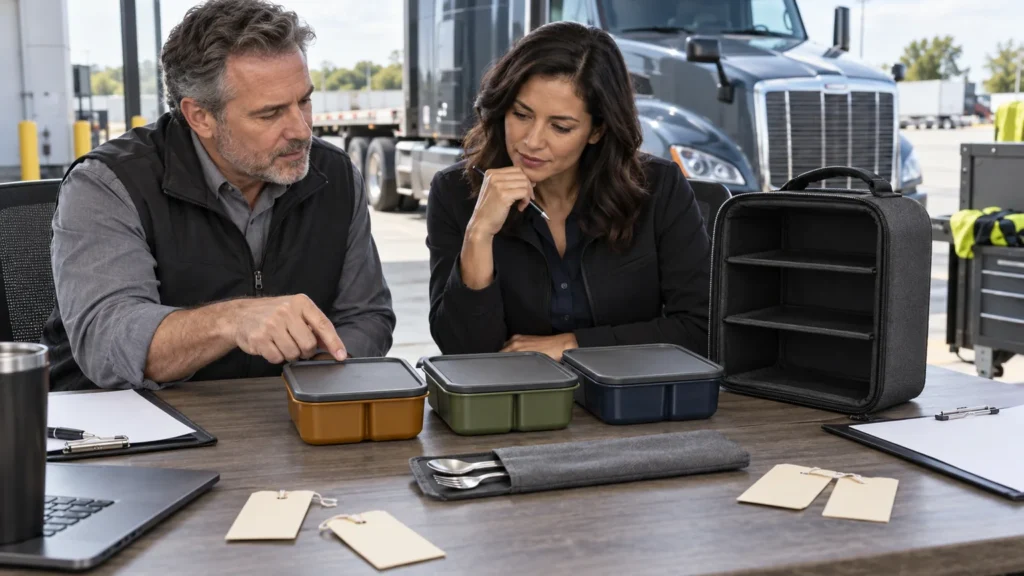 Fleet procurement team reviewing a long haul driver meal kit