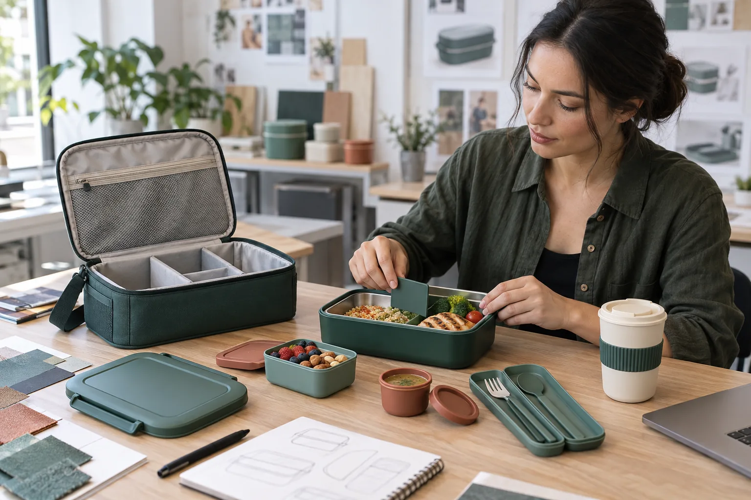 portable lunch set components showing components, packing structure and carry format