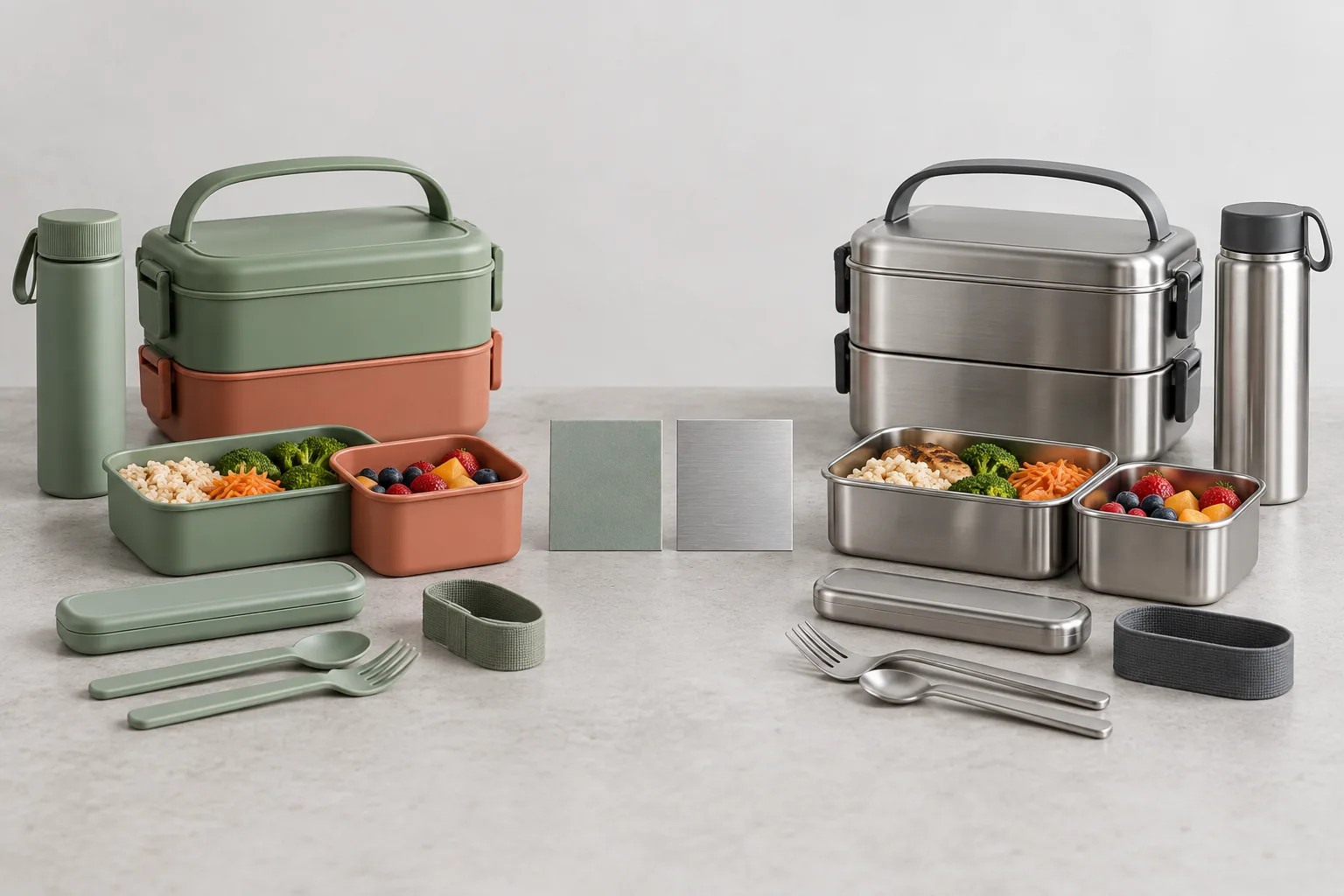 PP vs Stainless Steel for Portable Meal Sets Hero PP vs stainless steel tableware showing components, packing structure and carry format