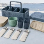 Four-person marina dining kit with rigid ventilated deck caddy