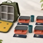 Student field trip dining kit with four trays tumblers cutlery sleeves and backpack