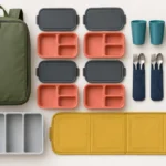 Four field trip place settings backpack insert and counting mat arranged for review