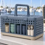 Loaded ventilated marina dining kit caddy with raised handle