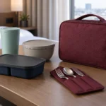 Closed burgundy airline crew dining kit packing cube