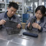 Chinese manufacturing staff inspecting the reusable meal kit components