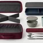 Exploded view of packing cube divider and reusable tableware components