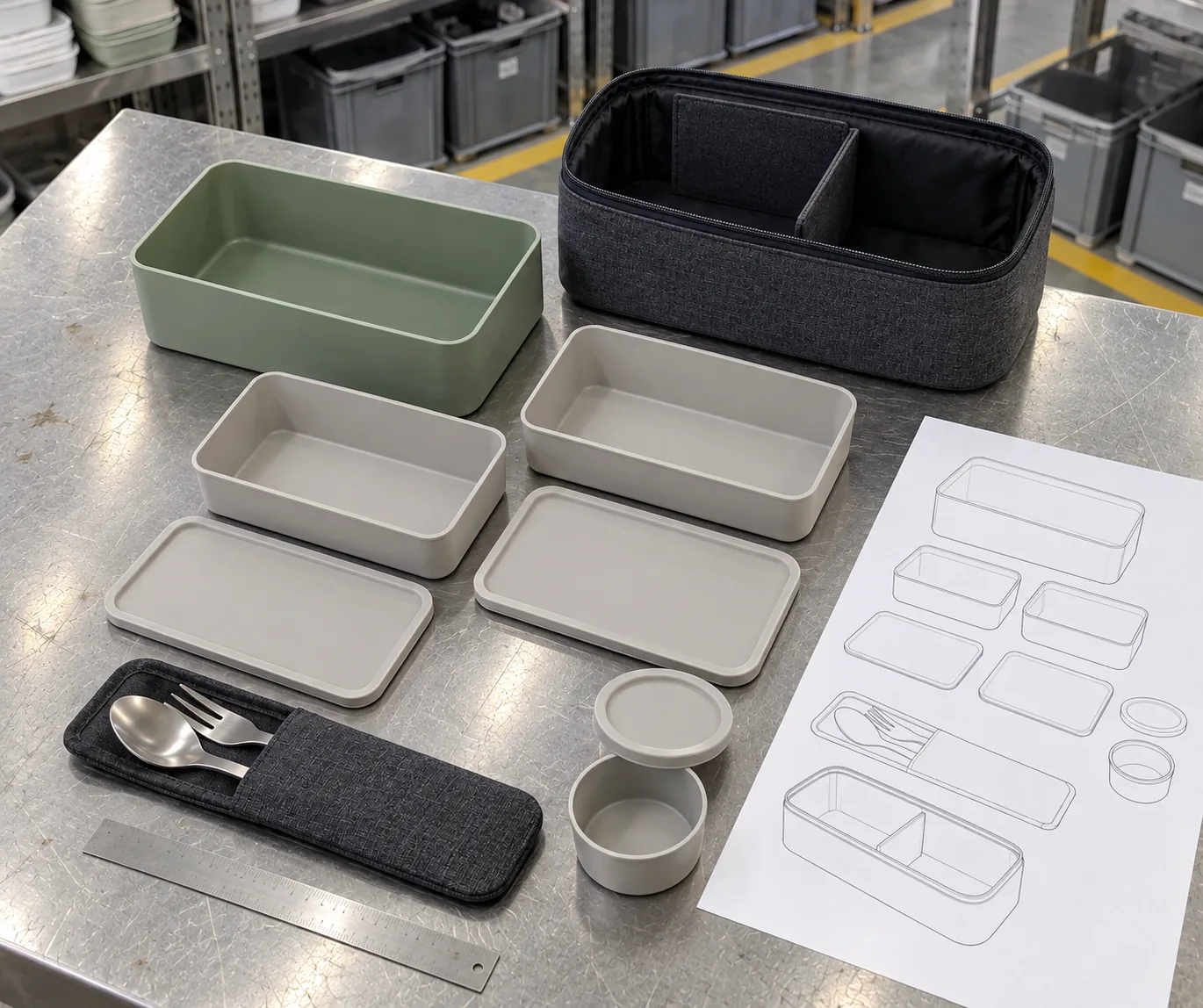 Exploded structure of configurable modular bento components