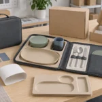 Unbranded travel dining kit with color swatches and recyclable cartons