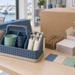 Unbranded marina kit with color swatches and recyclable cartons