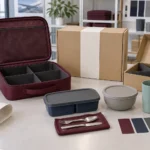 Unbranded crew dining kit with color swatches and recyclable packaging