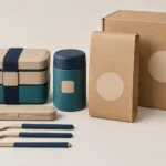 Compact rail meal service set with blank private label packaging