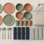 Resort guest picnic kit components arranged for inventory review