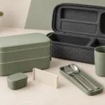 Modular stackable office lunch set with fitted charcoal carry case