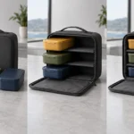 Three meal boxes loaded in sequence into a three shelf driver case