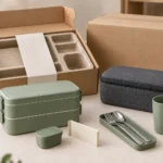 Modular office lunch set with blank kraft retail packaging concept