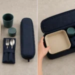 Compact rail meal service set before packing and fitted inside its case