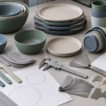 Portable bowls, plates, cups and cutlery reviewed with separators, calipers, gauges and nesting drawings