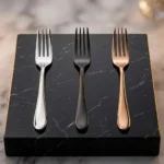SUS304 travel flatware in high-mirror silver matte obsidian black and champagne rose gold